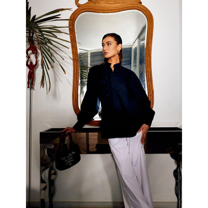 MEDHA BATRA Navy Side Frill Shirt And Cargo Pants (Set of 2)