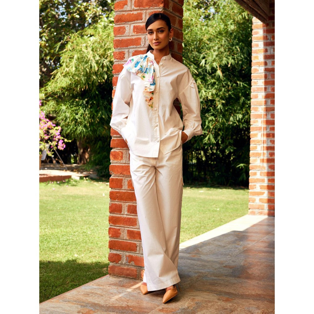 MEDHA BATRA Off White Side Frill Shirt And Cargo Pants