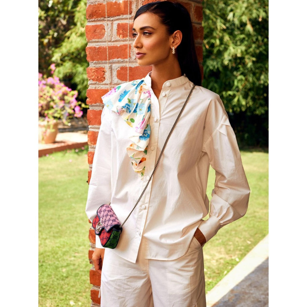 MEDHA BATRA Off White Side Frill Shirt And Cargo Pants