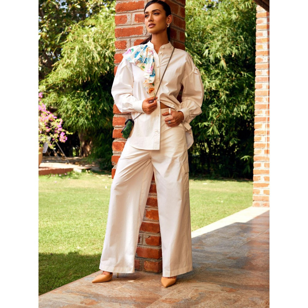 MEDHA BATRA Off White Side Frill Shirt And Cargo Pants
