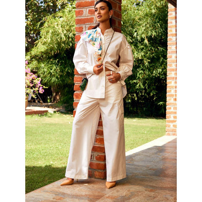 MEDHA BATRA Off White Side Frill Shirt And Cargo Pants