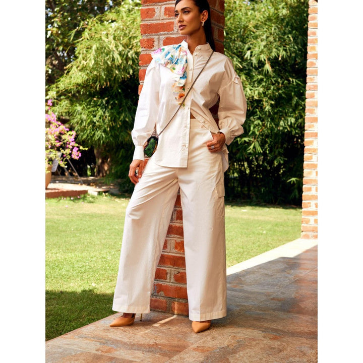 MEDHA BATRA Off White Side Frill Shirt And Cargo Pants