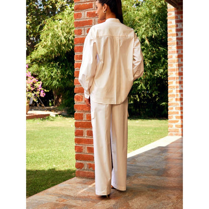 MEDHA BATRA Off White Side Frill Shirt And Cargo Pants
