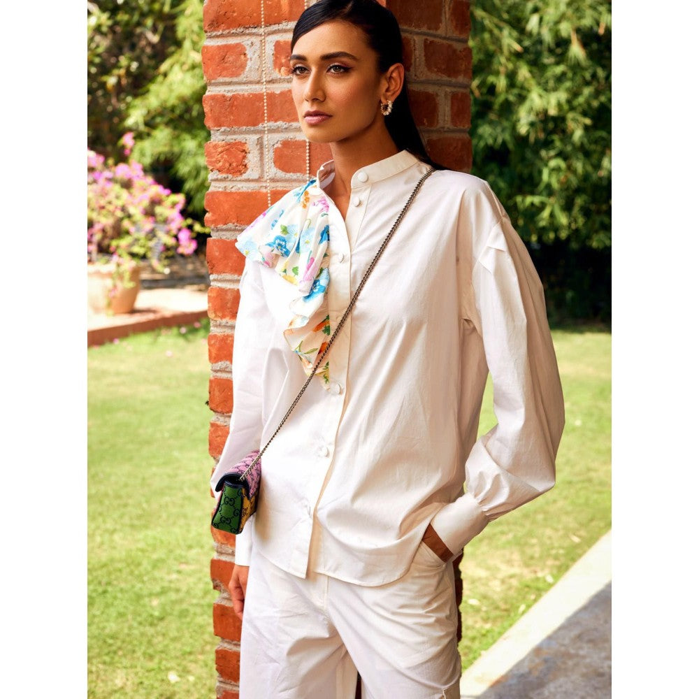 MEDHA BATRA Off White Side Frill Shirt And Cargo Pants