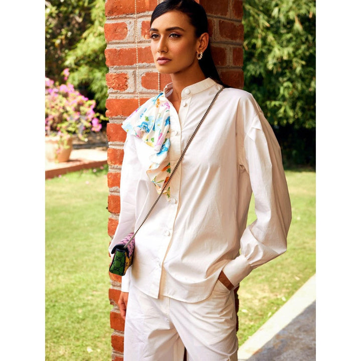 MEDHA BATRA Off White Side Frill Shirt And Cargo Pants