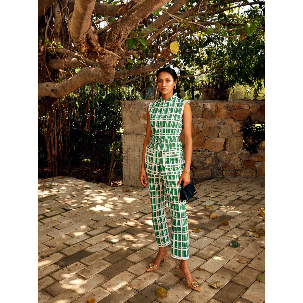 MEDHA BATRA Green Check Print Co-Ord (Set of 3)