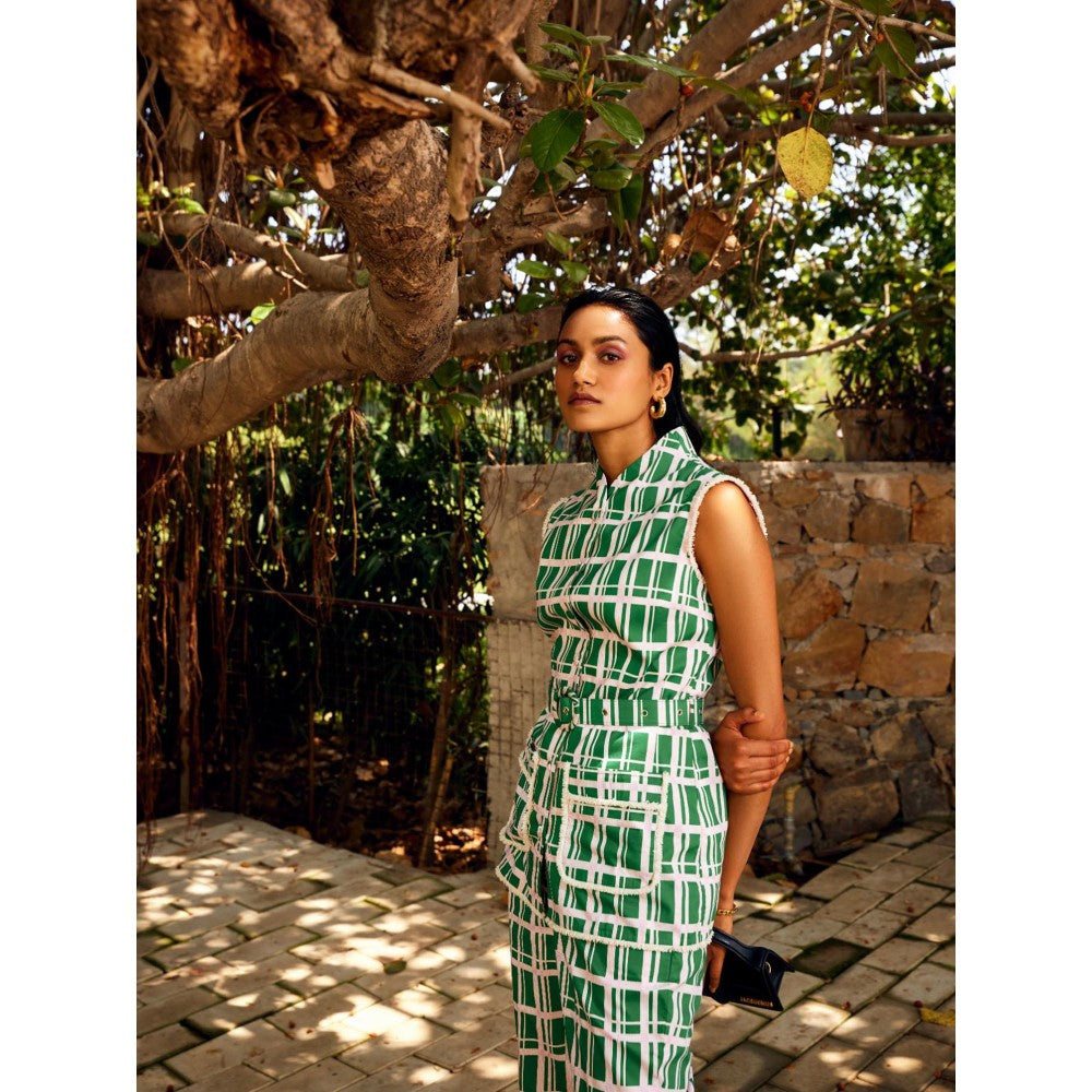 MEDHA BATRA Green Check Print Co-Ord (Set of 3)