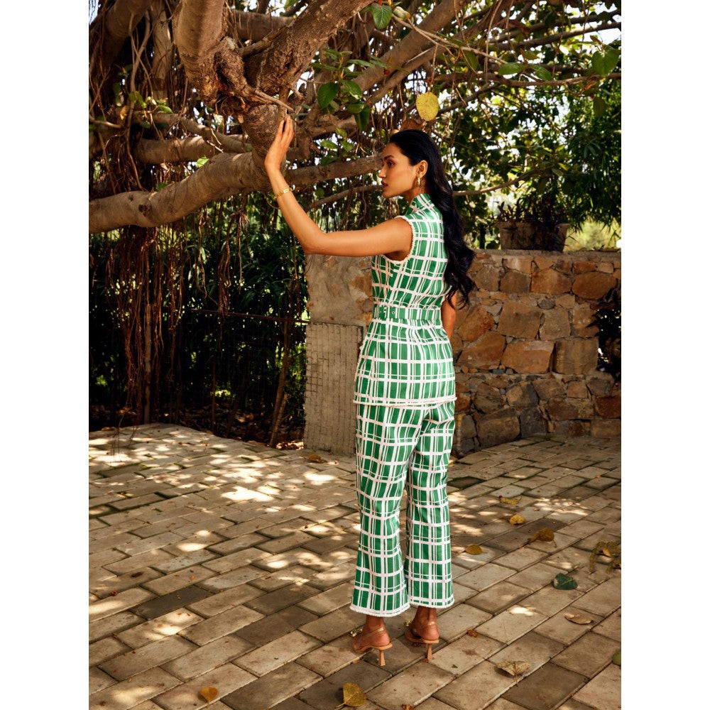 MEDHA BATRA Green Check Print Co-Ord (Set of 3)