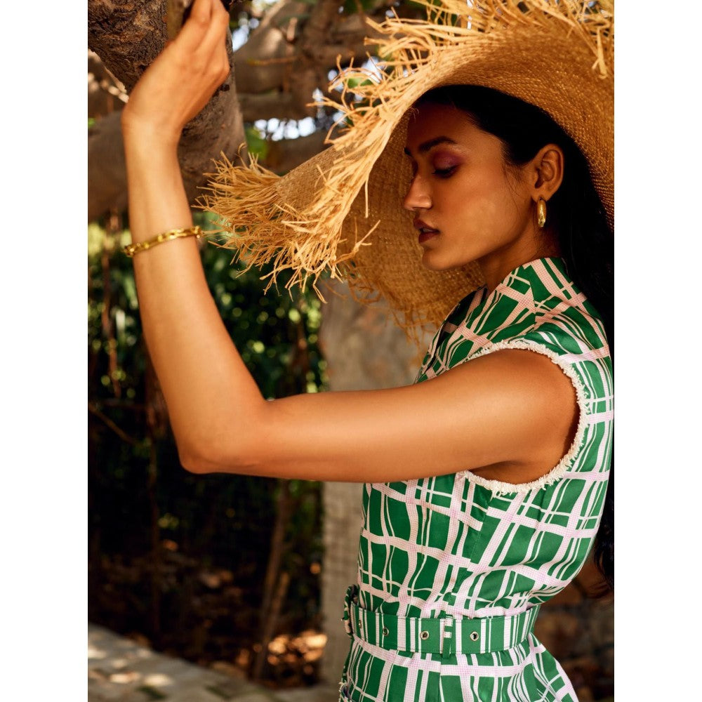 MEDHA BATRA Green Check Print Co-Ord (Set of 3)