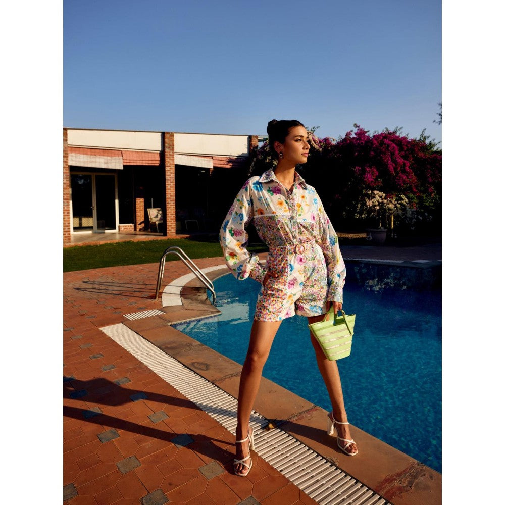 MEDHA BATRA Floral Multi-Color Shirt And Shorts (Set of 3)