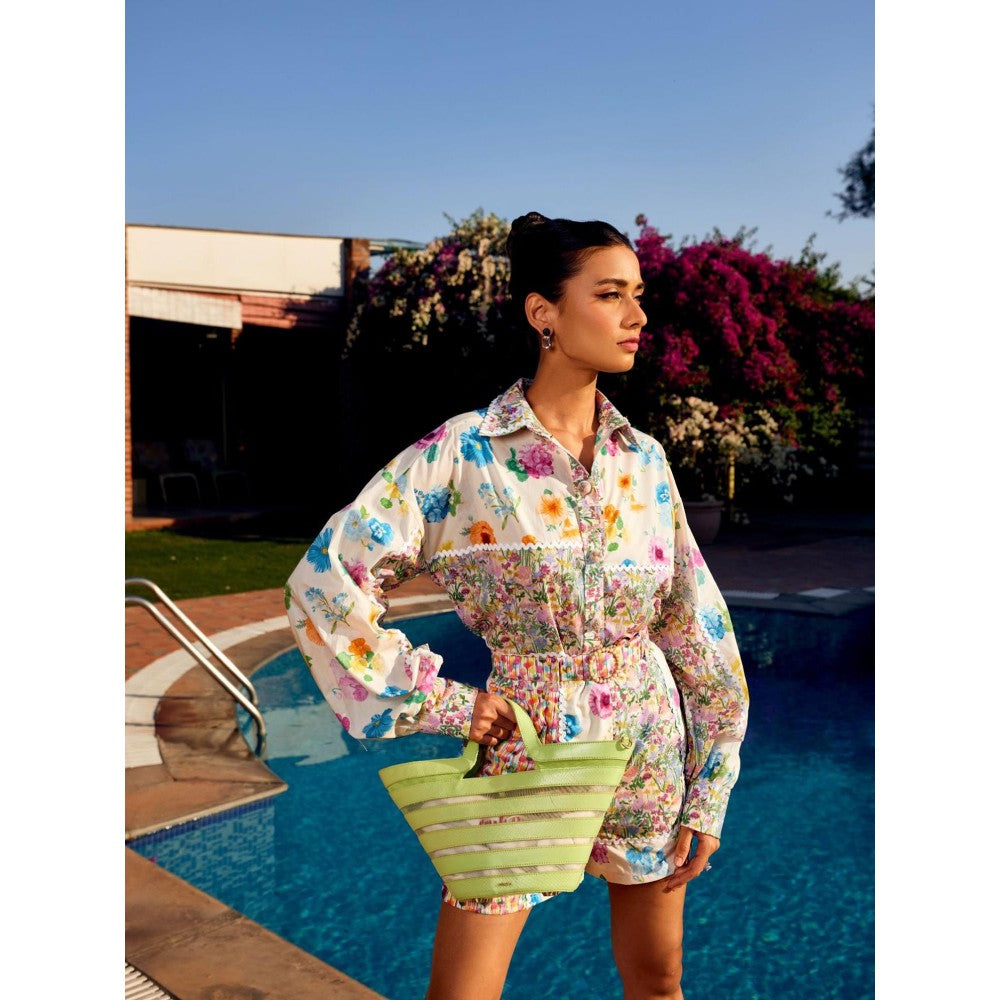 MEDHA BATRA Floral Multi-Color Shirt And Shorts (Set of 3)