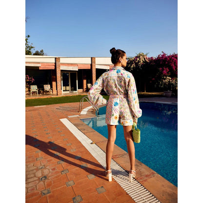 MEDHA BATRA Floral Multi-Color Shirt And Shorts (Set of 3)