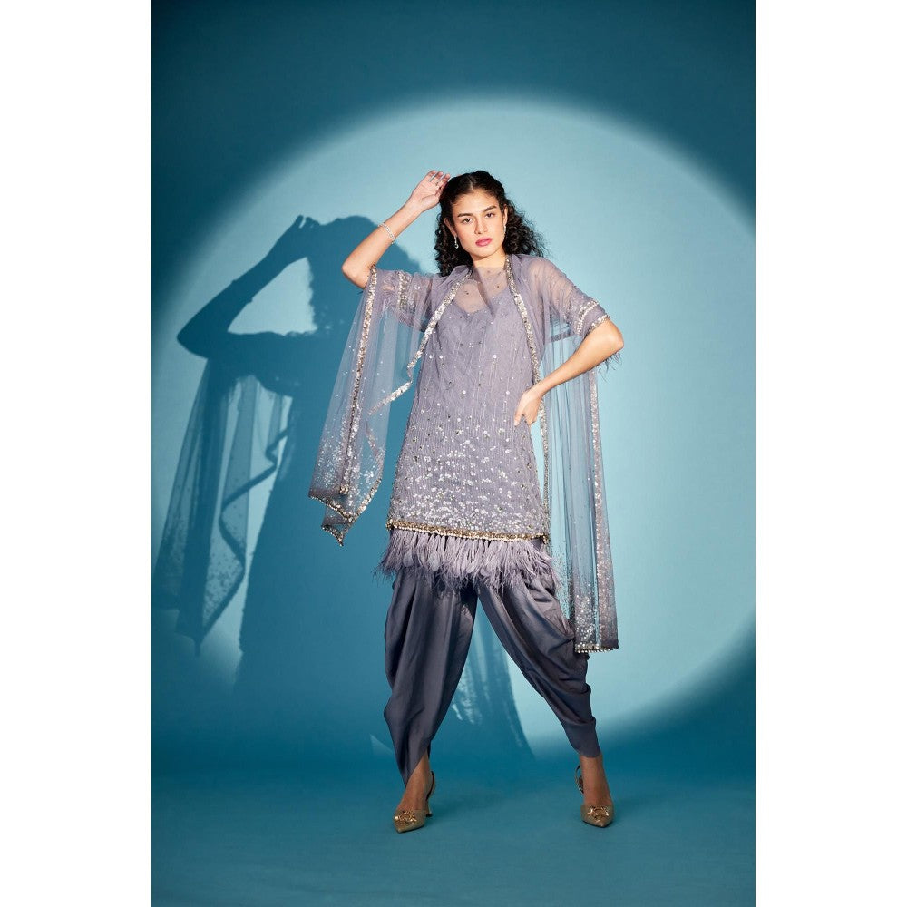 Medha Batra Embellished Grey Kurti With Dhoti Pant (Set of 3)