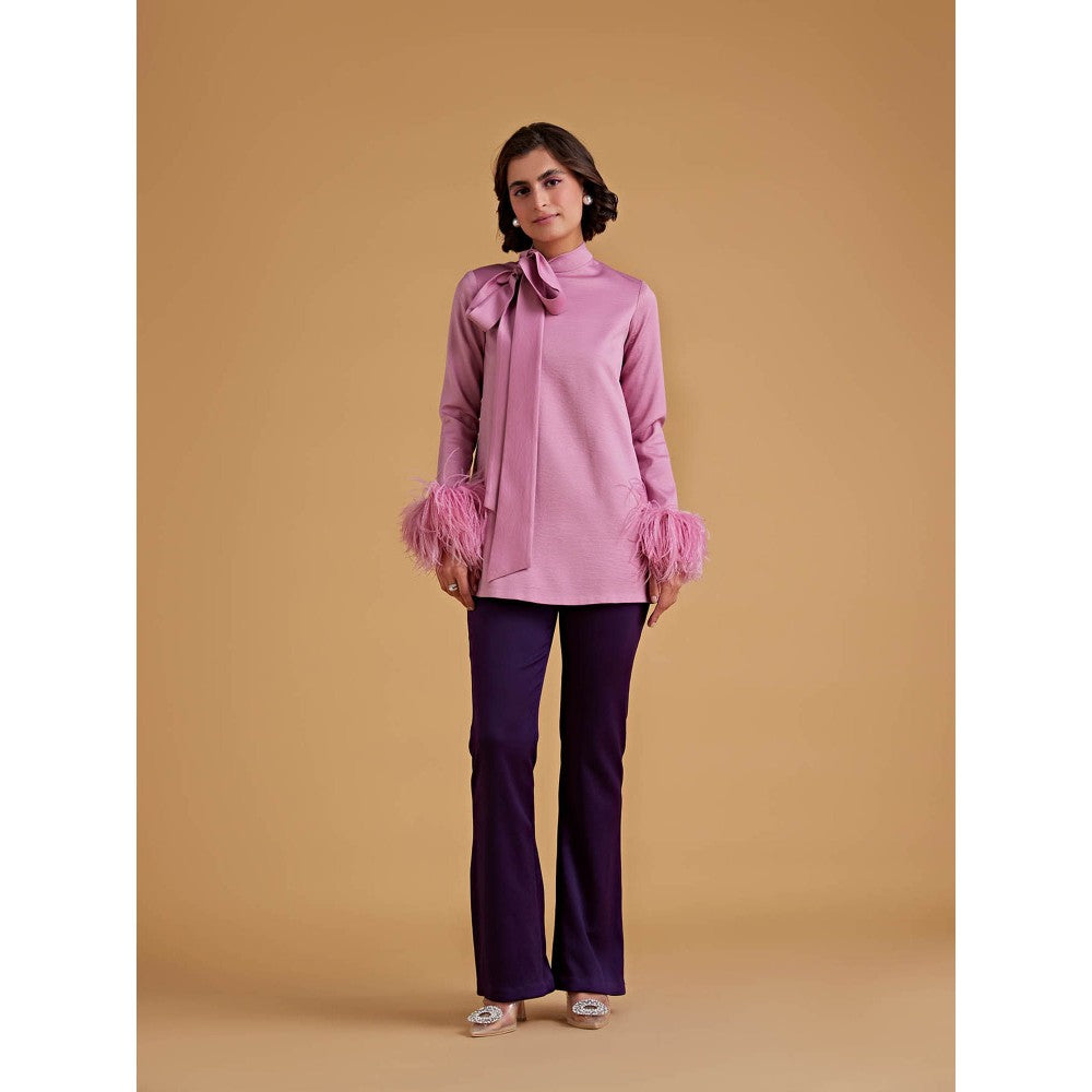 Medha Batra Standard Tie Collar Shirt Full Sleeves With Boot Cut Straight Fit Pants (Set of 2)