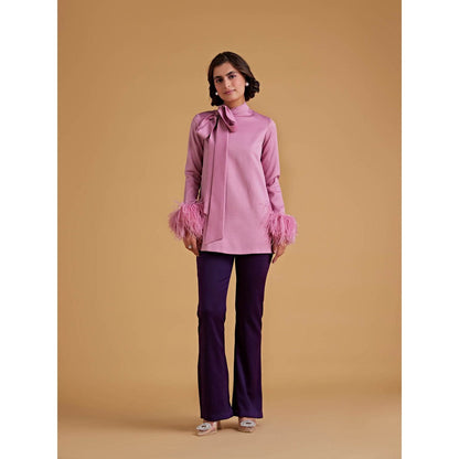 Medha Batra Standard Tie Collar Shirt Full Sleeves With Boot Cut Straight Fit Pants (Set of 2)