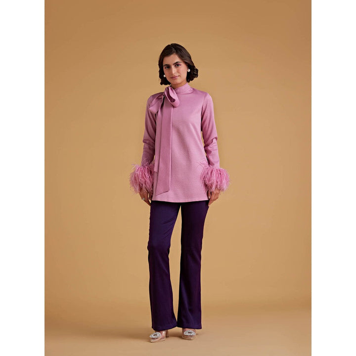Medha Batra Standard Tie Collar Shirt Full Sleeves With Boot Cut Straight Fit Pants (Set of 2)