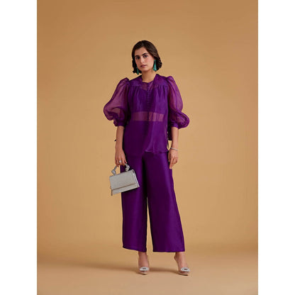 Medha Batra Organza Balloon Full Sleeves Shirt With Bustier & Pants (Set of 3)