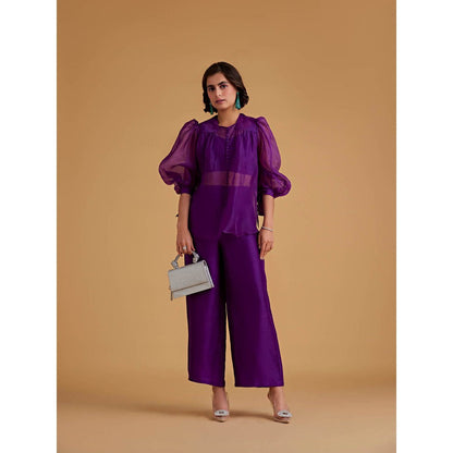 Medha Batra Organza Balloon Full Sleeves Shirt With Bustier & Pants (Set of 3)