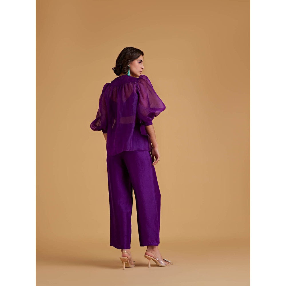 Medha Batra Organza Balloon Full Sleeves Shirt With Bustier & Pants (Set of 3)