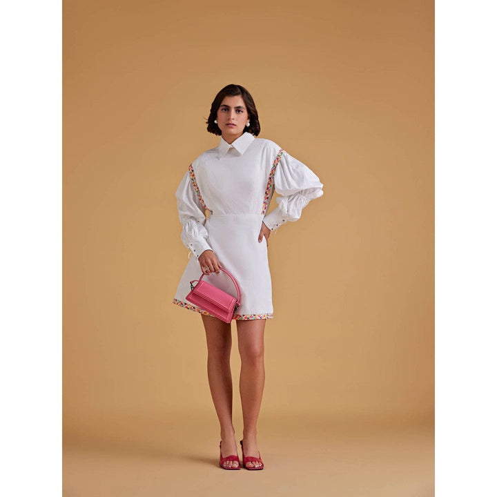 Medha Batra Shirt Mini Dress, Extended Shoulder, Ballon Sleeve Variation With Cuff