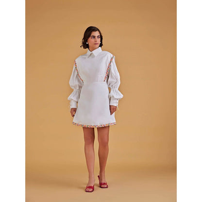 Medha Batra Shirt Mini Dress, Extended Shoulder, Ballon Sleeve Variation With Cuff