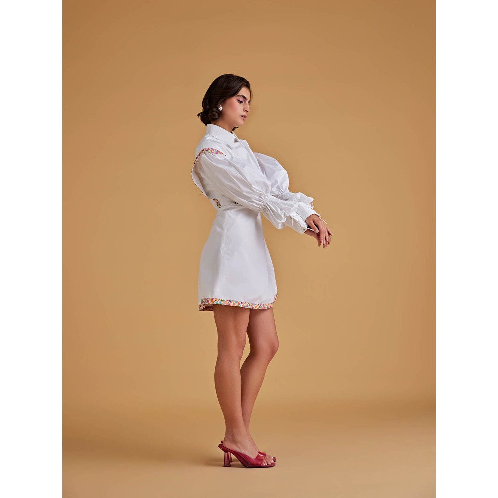 Medha Batra Shirt Mini Dress, Extended Shoulder, Ballon Sleeve Variation With Cuff
