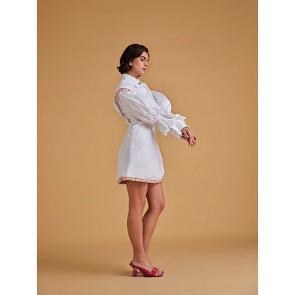 Medha Batra Shirt Mini Dress, Extended Shoulder, Ballon Sleeve Variation With Cuff
