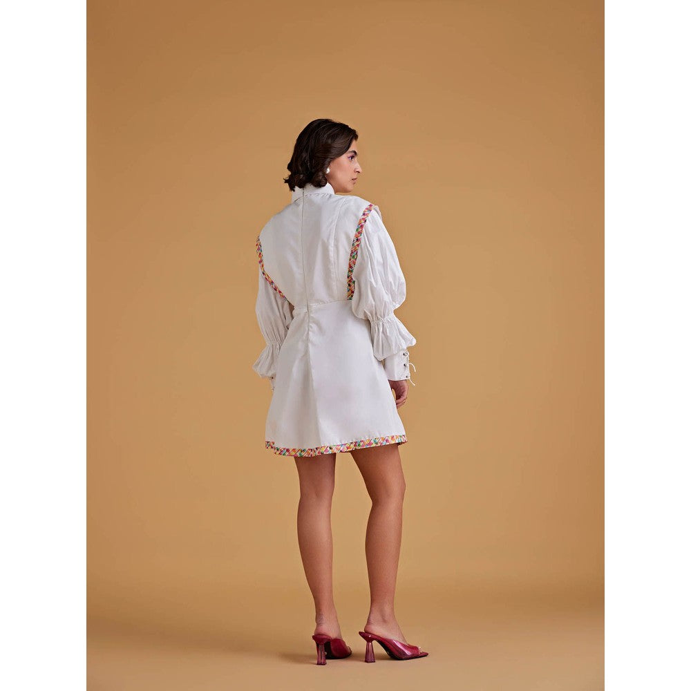 Medha Batra Shirt Mini Dress, Extended Shoulder, Ballon Sleeve Variation With Cuff