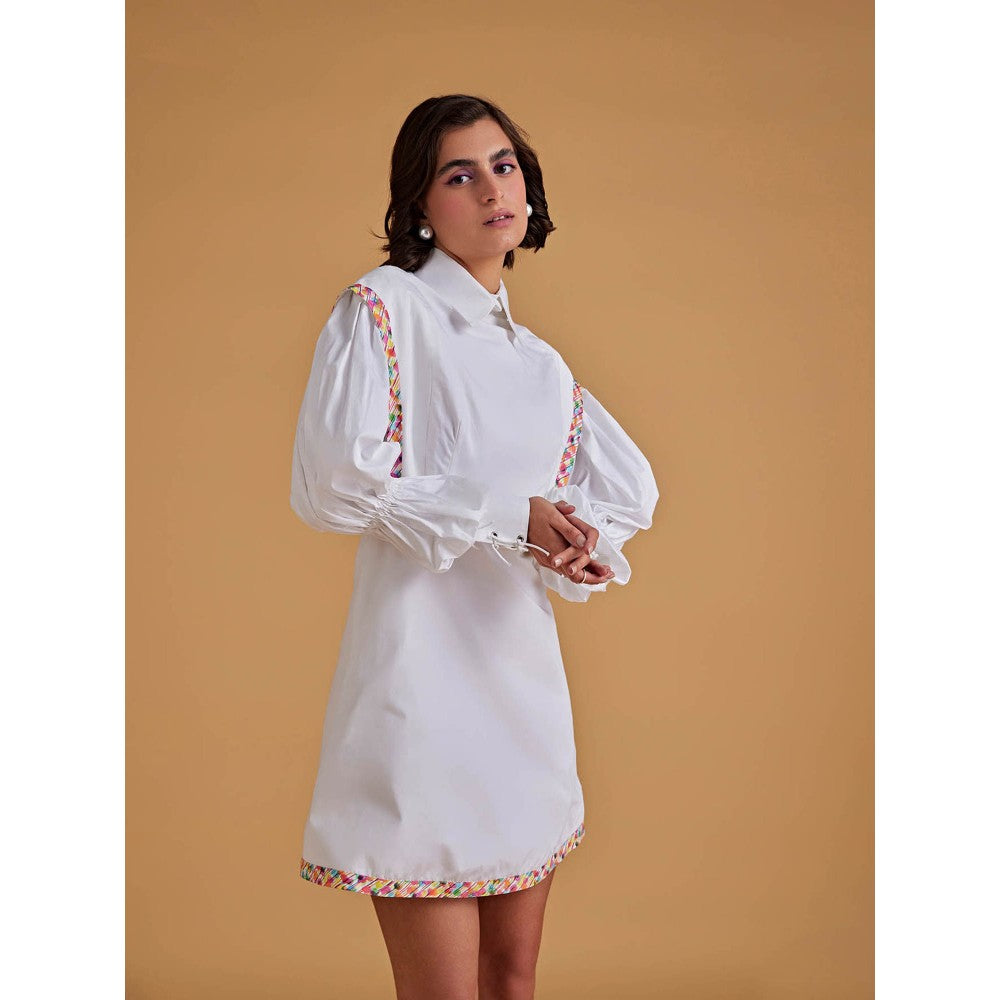 Medha Batra Shirt Mini Dress, Extended Shoulder, Ballon Sleeve Variation With Cuff