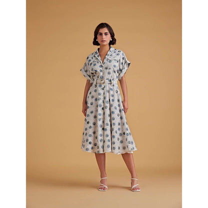 Medha Batra Drop Sleeves Shirt Dress With Belt (Set of 2)
