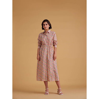 Medha Batra Shirt Midi Dress, Gathered Elastic Waist Line Dress