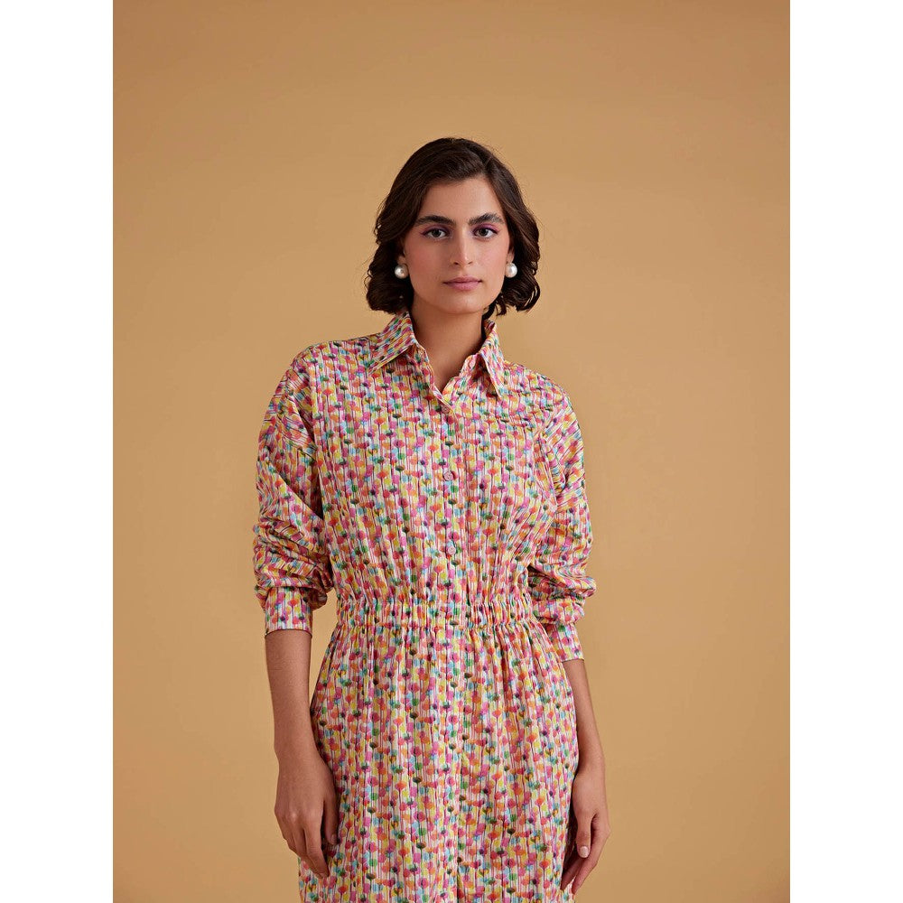 Medha Batra Shirt Midi Dress, Gathered Elastic Waist Line Dress