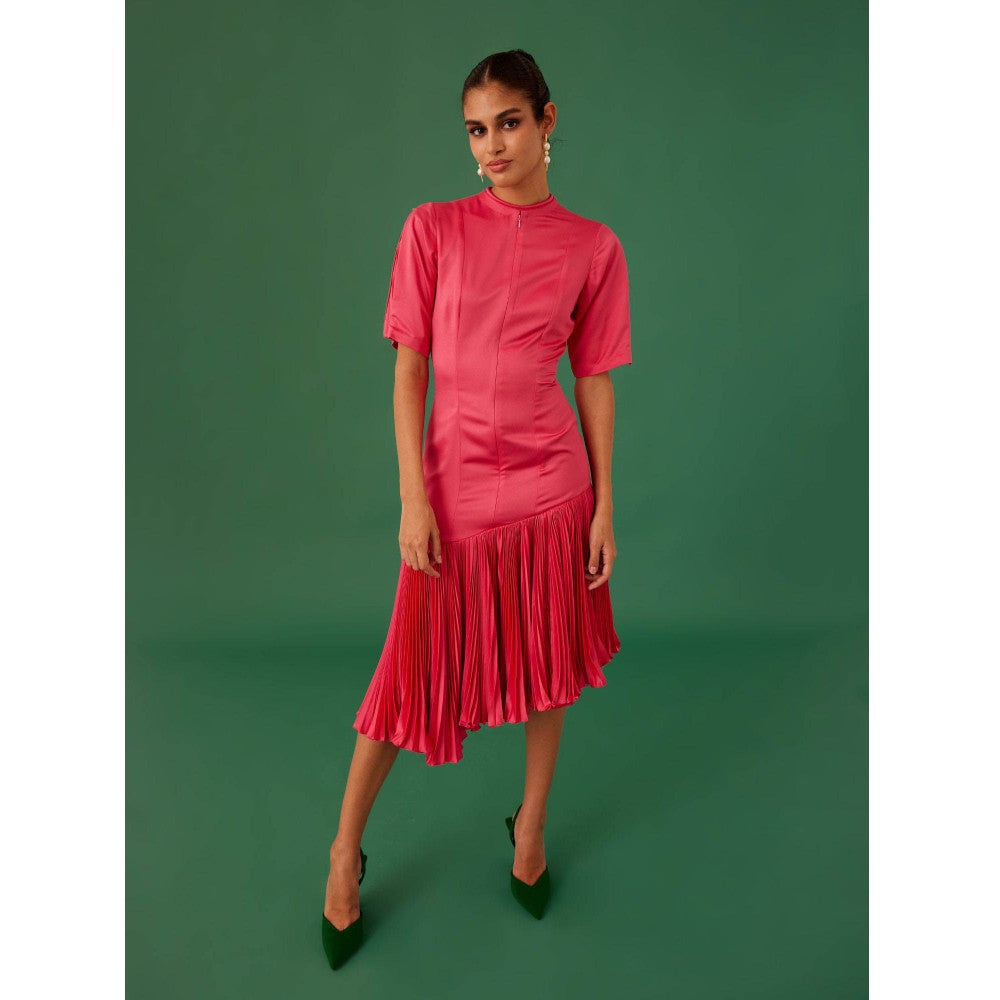 Medha Batra Hot Pink Crepe Satin Midi Dress