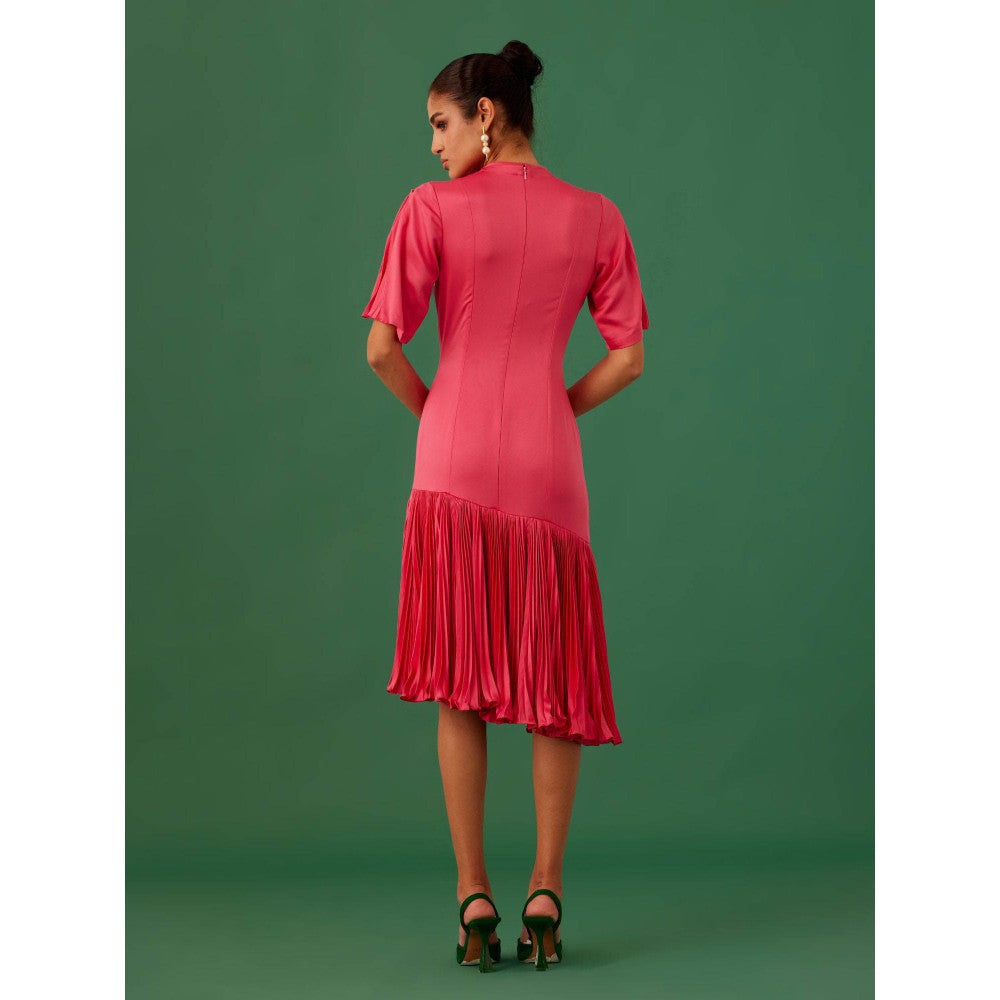 Medha Batra Hot Pink Crepe Satin Midi Dress