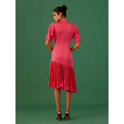 Medha Batra Hot Pink Crepe Satin Midi Dress