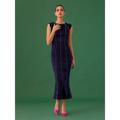Medha Batra Navy Blue Straight Cut Maxi Dress