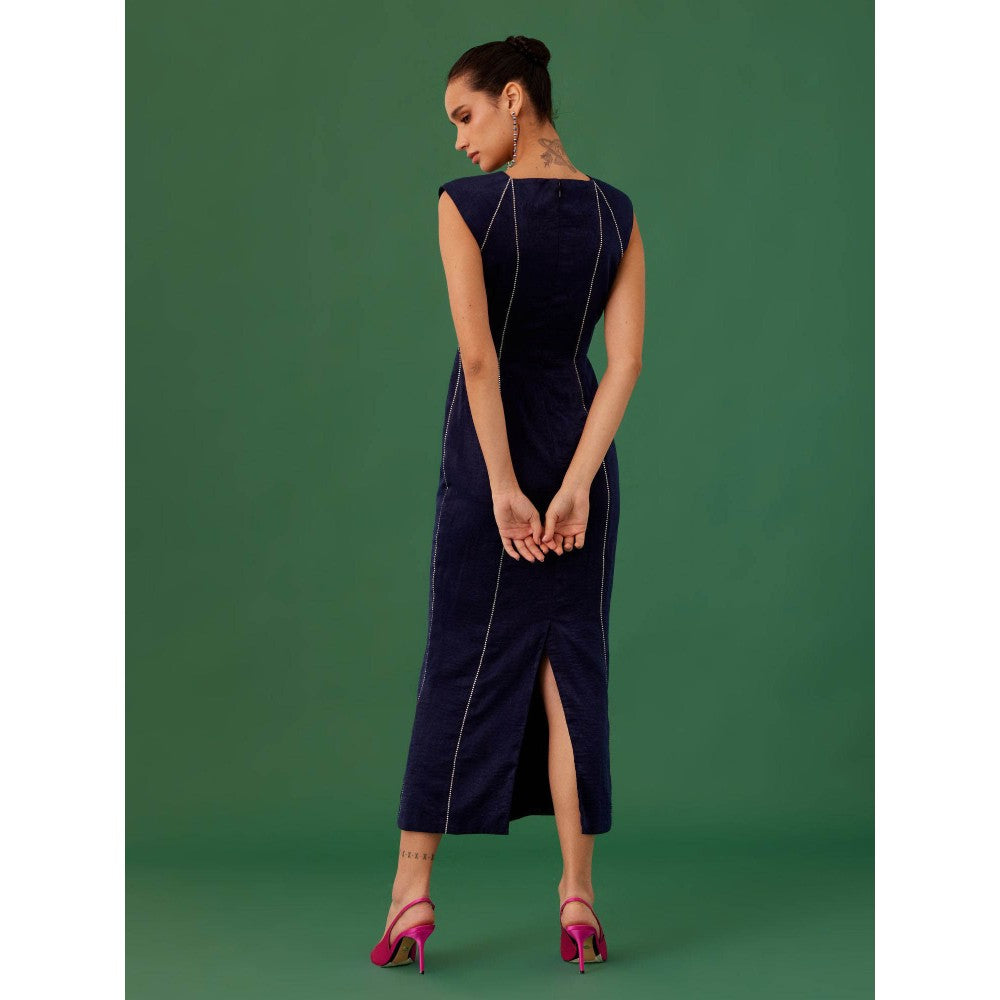 Medha Batra Navy Blue Straight Cut Maxi Dress