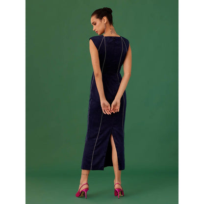 Medha Batra Navy Blue Straight Cut Maxi Dress