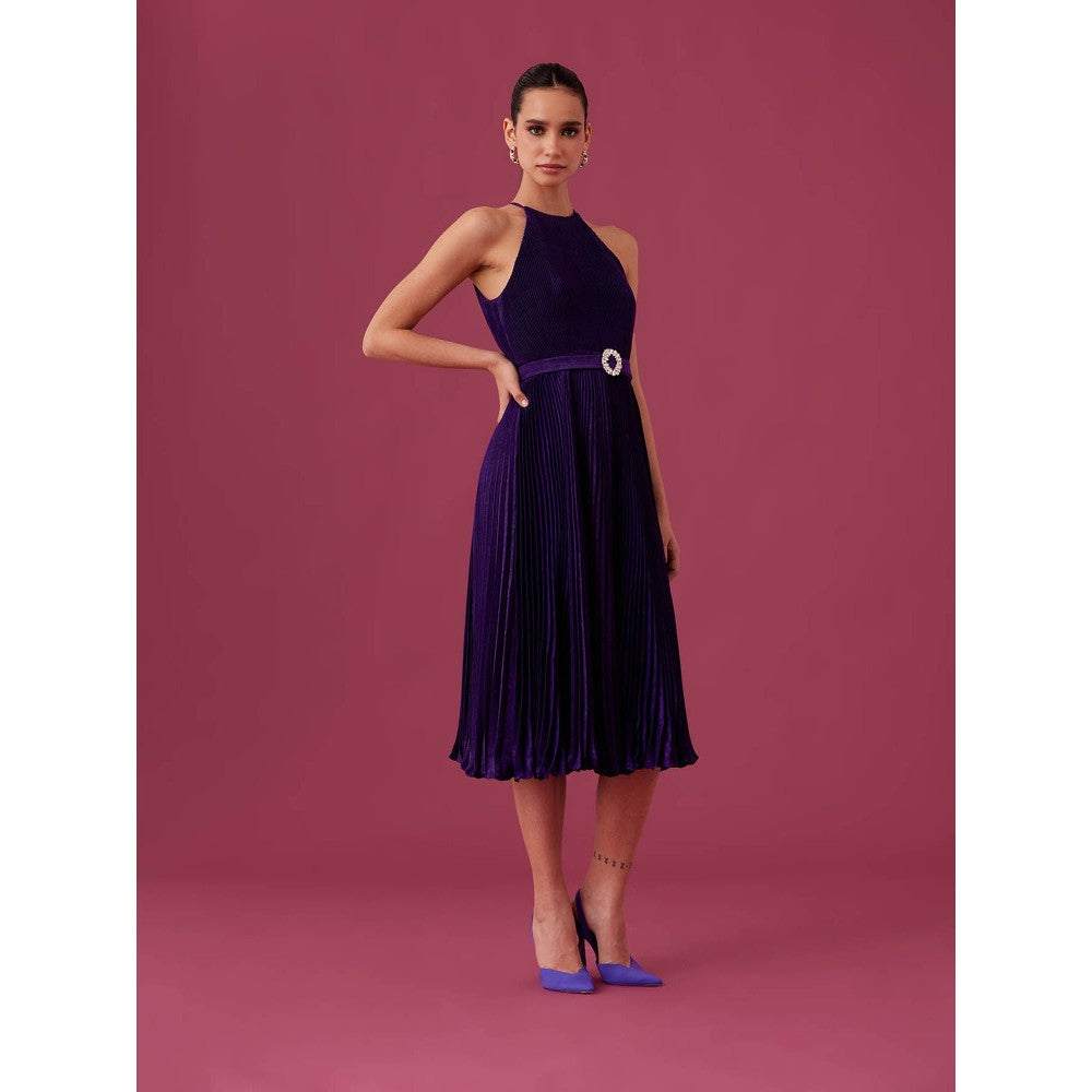 Medha Batra Phantom Purple Pleated Midi Dress (Set of 2)