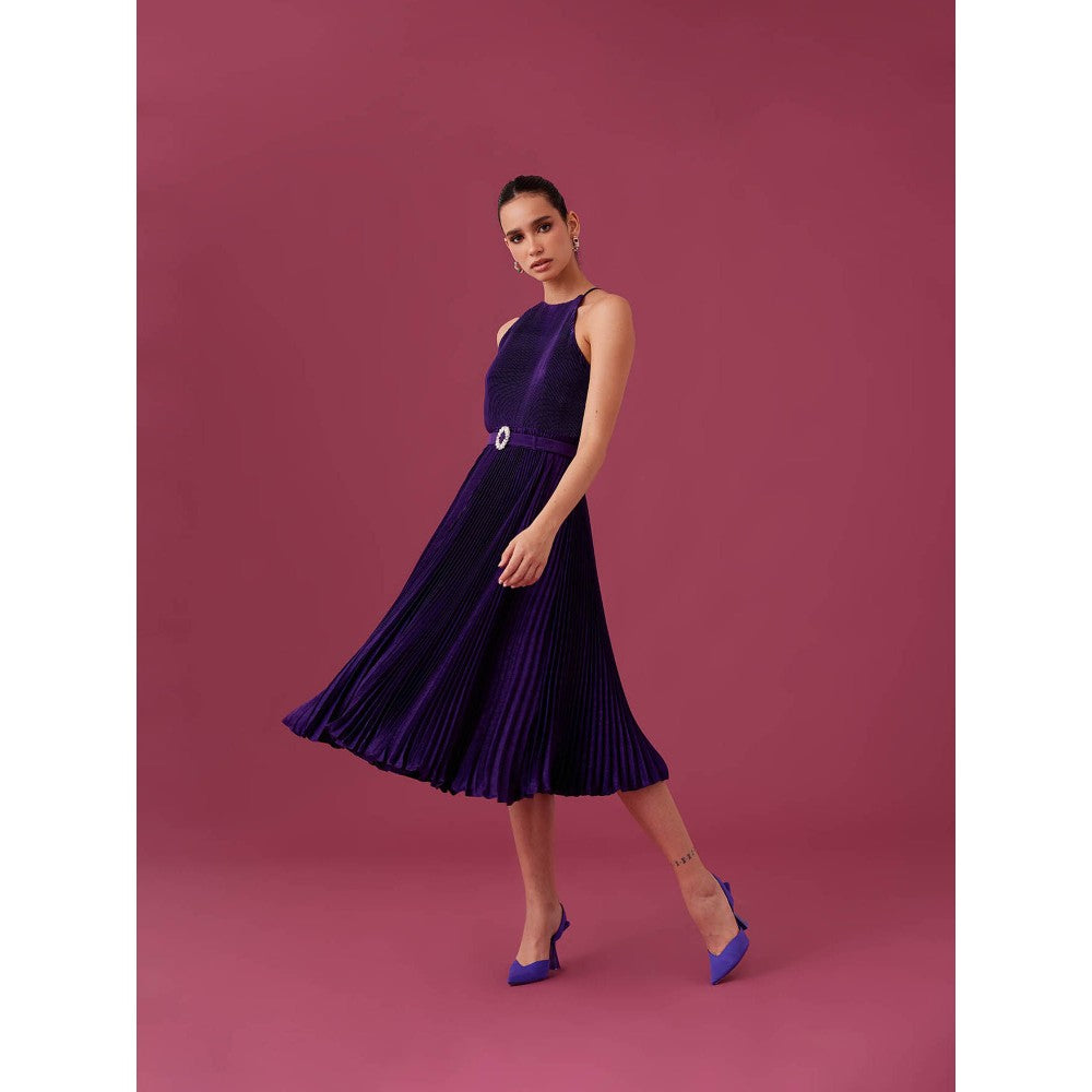 Medha Batra Phantom Purple Pleated Midi Dress (Set of 2)