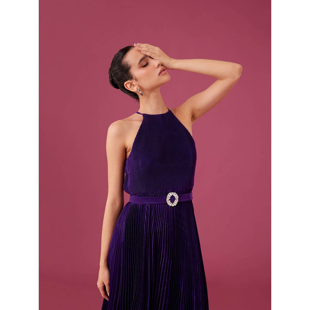 Medha Batra Phantom Purple Pleated Midi Dress (Set of 2)