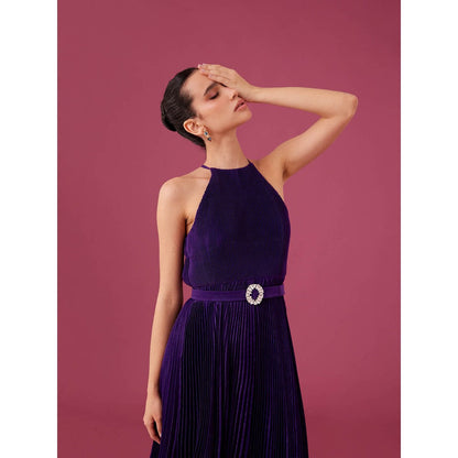 Medha Batra Phantom Purple Pleated Midi Dress (Set of 2)
