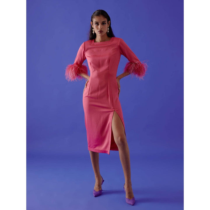 Medha Batra Pink Body Con Solid Midi Dress
