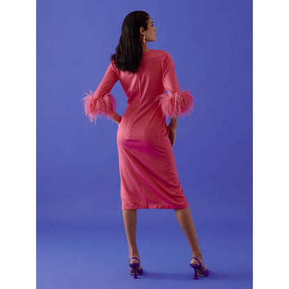 Medha Batra Pink Body Con Solid Midi Dress