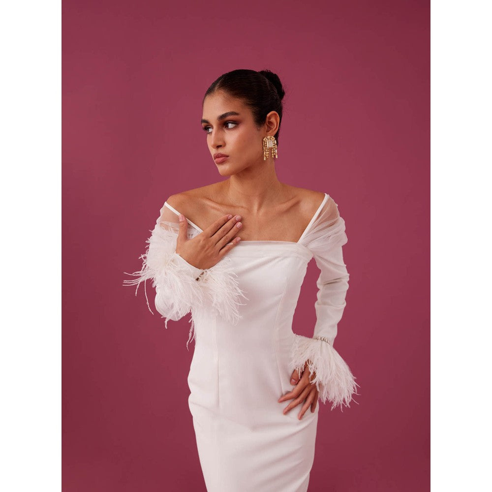 Medha Batra White Body Con Embellished Crepe Maxi Dress