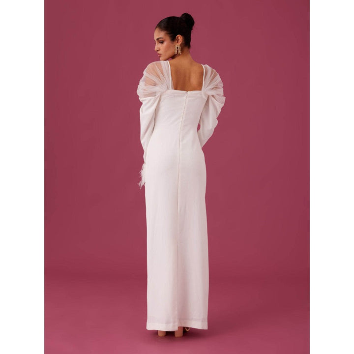 Medha Batra White Body Con Embellished Crepe Maxi Dress