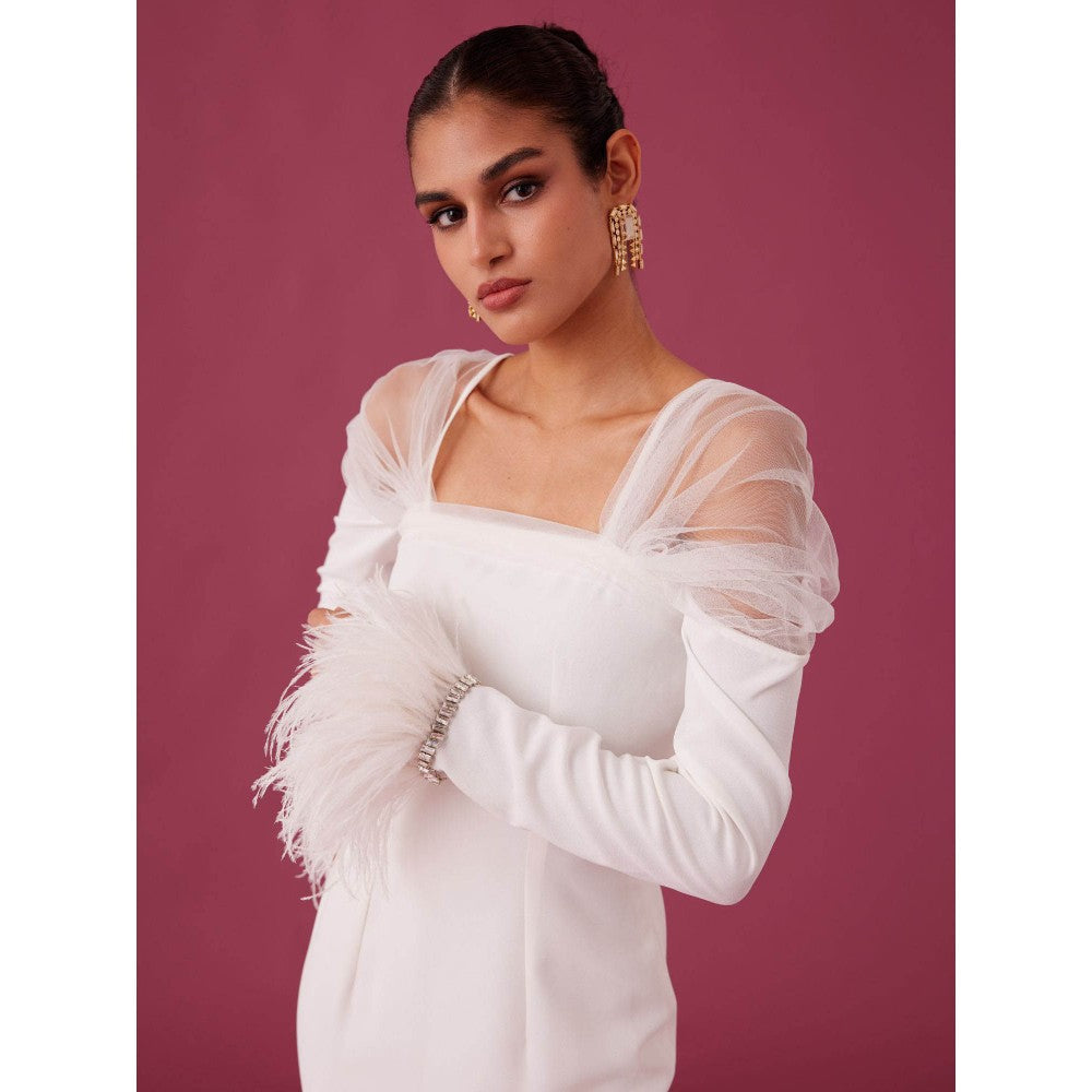 Medha Batra White Body Con Embellished Crepe Maxi Dress