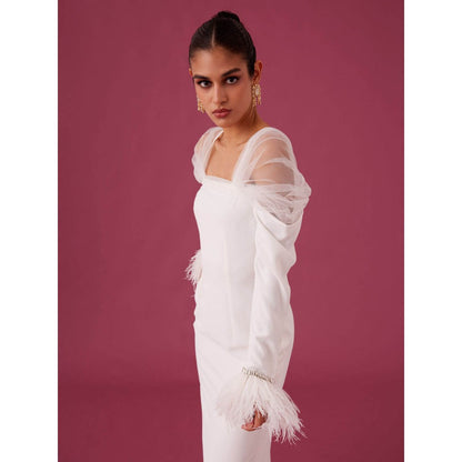 Medha Batra White Body Con Embellished Crepe Maxi Dress