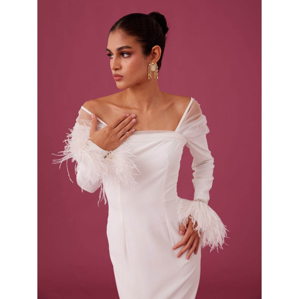Medha Batra White Body Con Embellished Crepe Maxi Dress