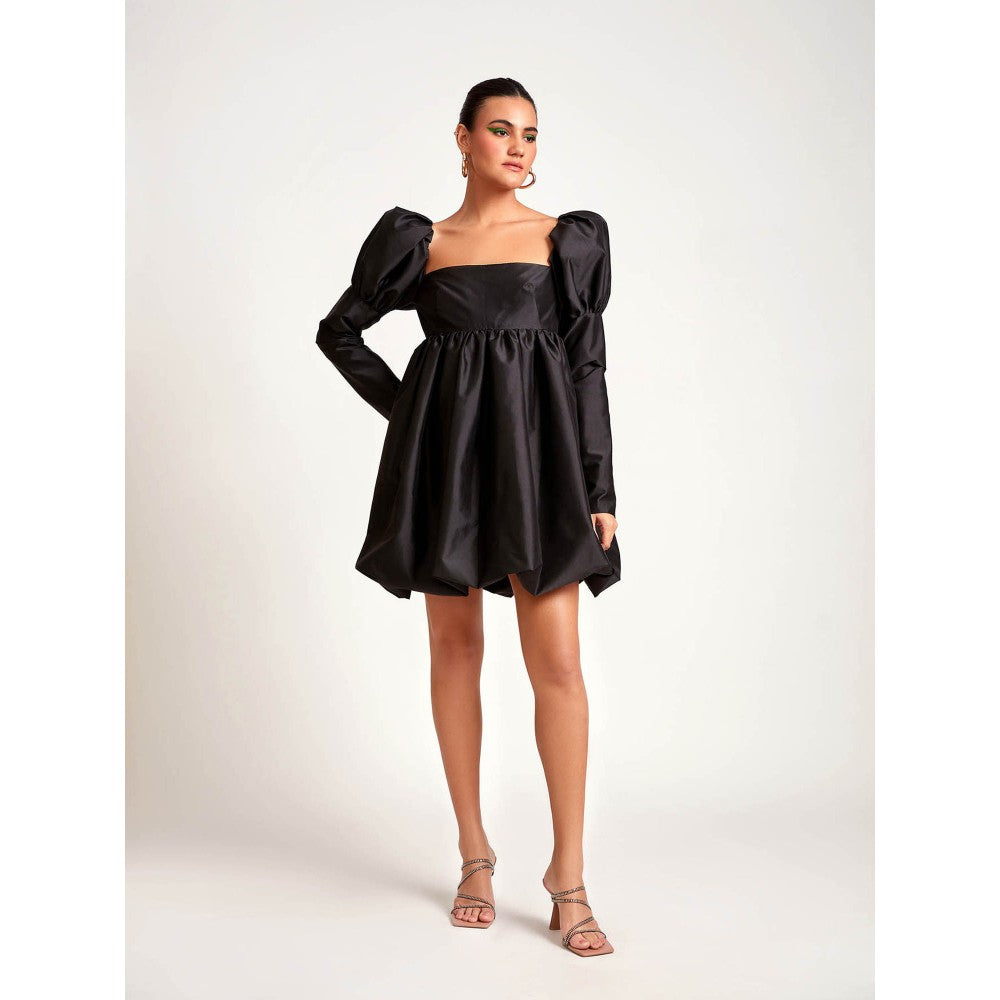 Medha Batra Black Mini Dress With Puff Sleeves